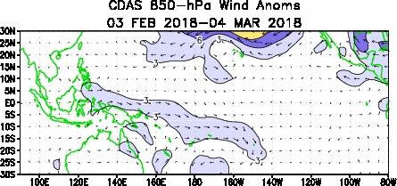 Anomalías de los vientos en el Pacífico ecuatorial Los vientos de bajo nivel (850 hpa)