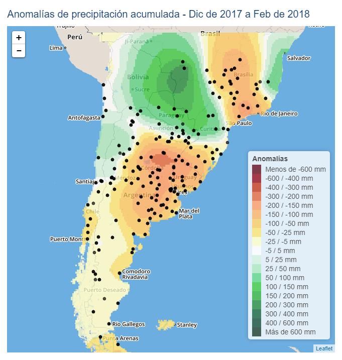 EVALUACIÓN DEL TRIMESTRE DICIEMBRE-ENERO-FEBRERO 2017-2018 Excesos de precipitación: SO de Brasil, Este de Bolivia,