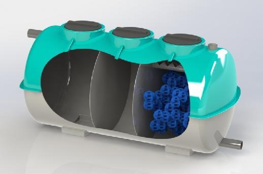 Compacto Fosa - Filtro Biológico Se basa en la retención por sistemas decantadores, donde los sólidos una vez depositados en el fondo del recipiente, son descompuestos y eliminados en su práctica