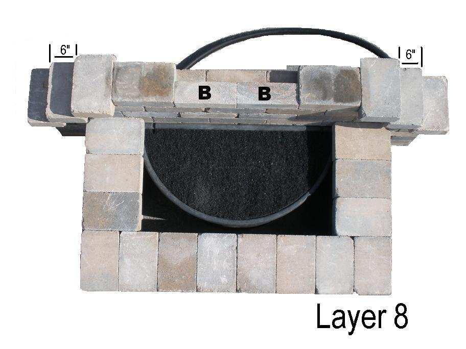 Layer 8 Install 4 wall stones and two B cuts as shown in the layer 8 detail. Make sure to spin the two end wall stones as shown with the proper 2 overhang and 6 set back.