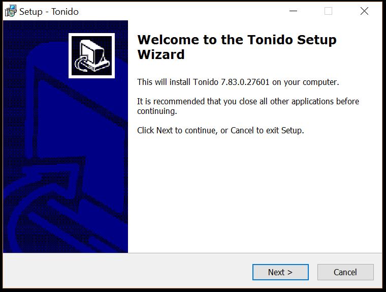 Siga las indicaciones de configuración para completar la instalación de Tonido. Haga clic en Next> para continuar.