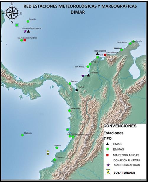 2.1 MONITOREO Estaciones nivel del mar 22 ESTACIONES Y 01 BOYA DE TSUNAMI CARIBE Ballenas