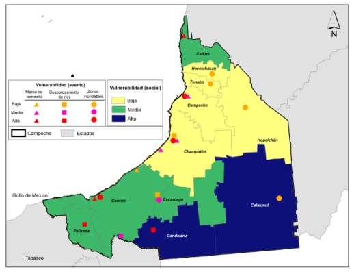 Fuente: Conagua 2013, Acciones inmediatas para la prevención de contingencias por inundaciones y sequías en el estado de ; IMTA 2013, mapa de vulnerabilidad.