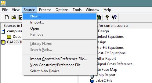 En la opción de Menú Source se selecciona la opción New para adicionar un nuevo archivo de código: En este