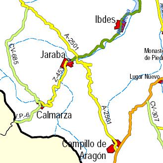 frecuentes estrechamientos. Se trata de la continuación de la carretera A-1501, de Ateca a Jaraba, uniendo por tanto Calmarza con Ateca. ZP-1343: Calmarza A-2501.