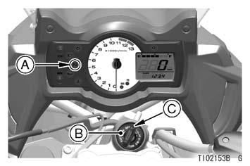 Interruptor de parada del motor B. Botón de arranque Gire la llave de contacto a la posición ON. A.