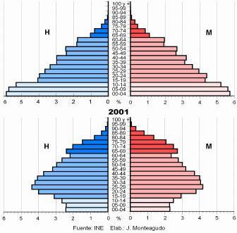 b) Cuáles son las causas que explican los entrantes correspondientes a los grupos de edad de entre 45 y 54 años en la pirámide de 1991? Y el entrante correspondiente al grupo de edad de 0 a 4 años?