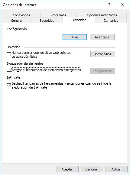 Al finalizar la instalación, click en "Cerrar". Para el siguiente paso, en necesario desactivar el bloqueador de ventanas emergentes del Internet Explorer.
