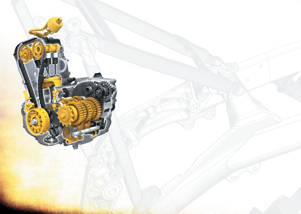 Motor de RM-Z250 (Las novedades 2013 se muestran en color amarillo) Encendido Árbol de levas Leva de admisión Transmisión & Caja de cambios Los pilotos de las nuevas RM-Z 2013 disfrutarán de cambios