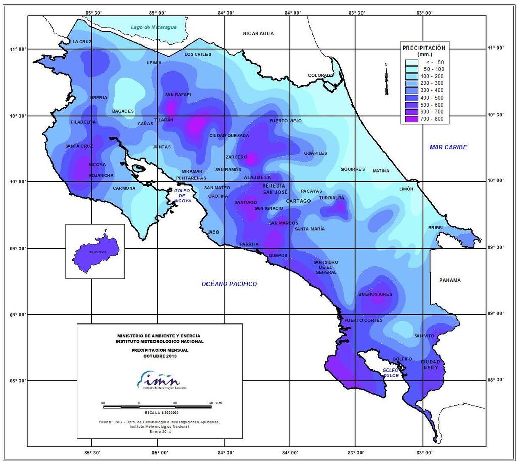 29 Información Climática Mapa de isoyetas (mm) Distribución espacial de las lluvias de octubre del