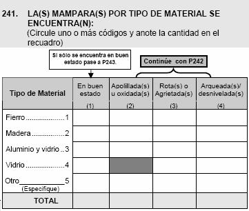 CANTIDAD DE MAMPARAS POR TIPO DE MATERIAL ESTRUCTURAL: (Circule uno o más códigos y anote la cantidad en el recuadro).