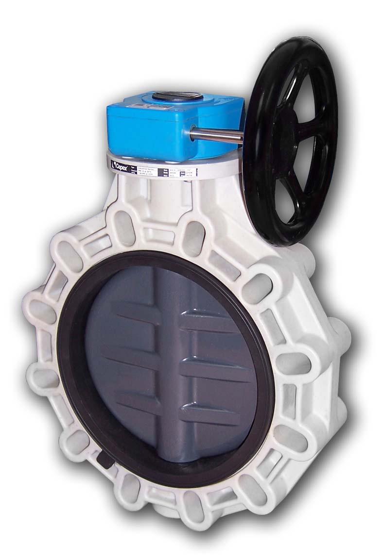 Válvula de mariposa D315 - DN300-12 Prestaciones - Material termoplástico. Diseñada para las más severas condiciones y para evitar problemas de corrosión. - Resistente al impacto y a la radiación UV.