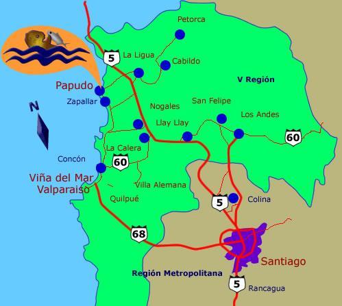 Papudo limita al norte con la Comuna de La Ligua ( Pichicuy y los Molles ). Al sur con la Comuna de Zapallar, al este con la Comuna de La Ligua y al oeste con el Océano Pacífico.