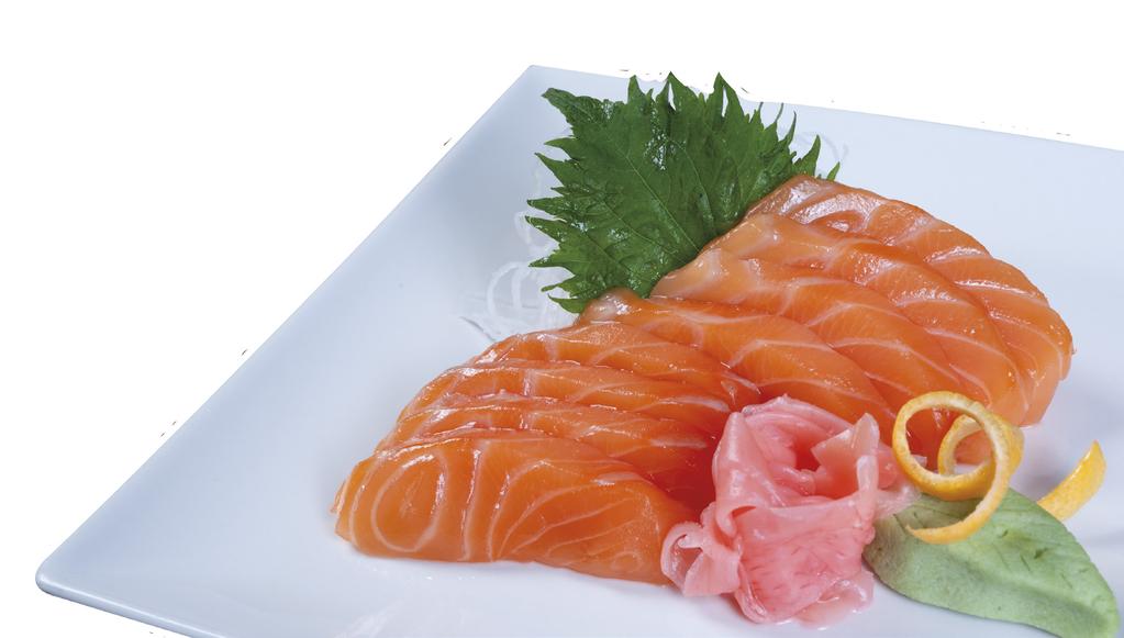 TARTAR, TIRADITOS, SASHIMI Tartar de salmón (Cebolleta, pepinillo, alga wakame, eneldo y salsa de mostaza y miel) Sashimi salmón (8 piezas)