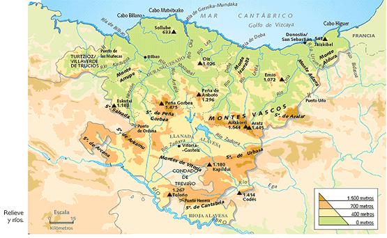 LOS MONTES VASCOS Se localizan entre la Cordillera Cantábrica y los Pirineos.