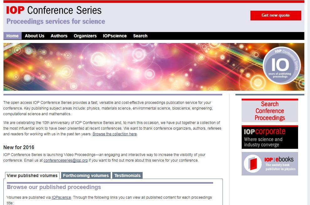 IOP Conference Series Al dar clic en IOP Conference Series veremos la pagina de la series de