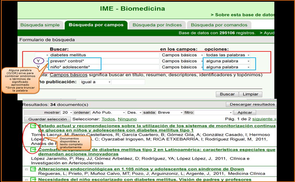 El proceso de búsqueda es el siguiente: Entras en las bases de datos IME (Biomedicina), en su opción de búsqueda conjunta o en una disciplina concreta.