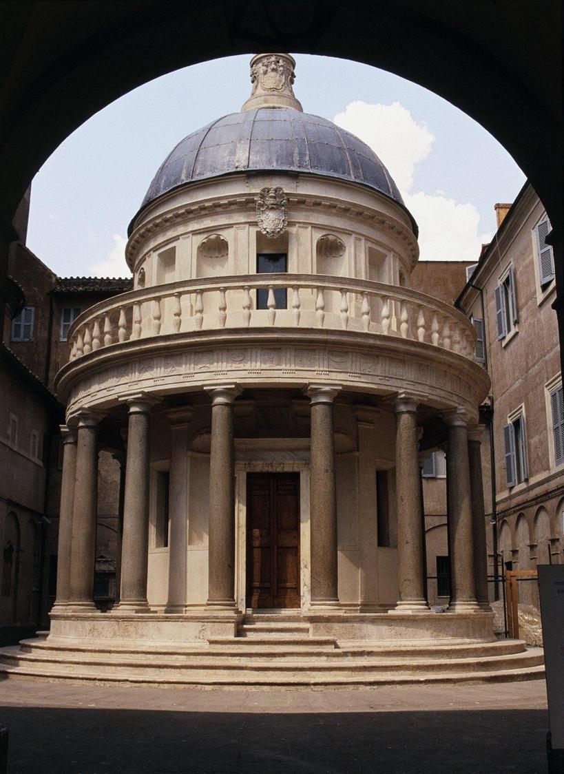 El templete de San Pietro in Montorio conmemora el lugar en que san Pedro sufrió el martirio y es un exponente de la búsqueda de la armonía y el orden clásico del Renacimiento del Cinquecento.