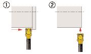 Método de mecanizado con placa de radio Con el mecanizado de la pared de una ranura, con una placa de radio, se recomienda el corte radial para desbaste.