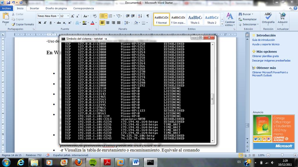 c) Seguridad en redes corporativas: -Uso de netstat para análisis de puertos en Windows y GNU/Linux.
