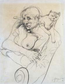 Carlos Alonso Desnudo con gato (1981) Lápiz, 0,3605 x 0,28