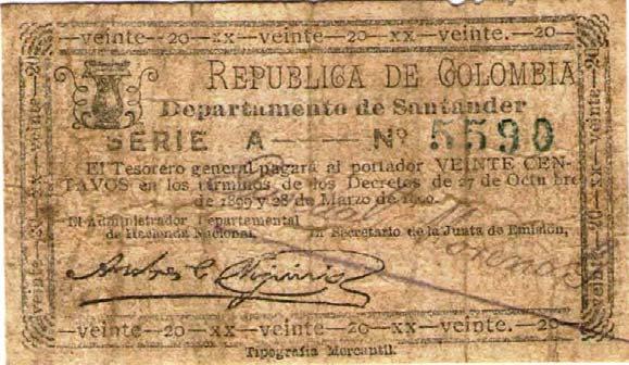En la Provincia de Ocaña (por ese entonces, perteneciente al departamento de Santander) se emitió un billete de un peso y los famosos peralonsos, en valores de 1, 5 y 10 pesos, los cuales fueron