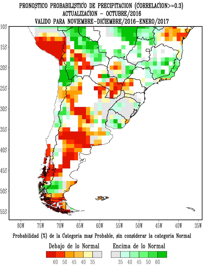 Continuación Pronóstico estacional de precipitación Pronóstico para: Nov-Dic-Ene Actualizado: 15 Oct Fuente: Centro Regional sobre el clima para el Sur de América del Sur (CRC-SAS).