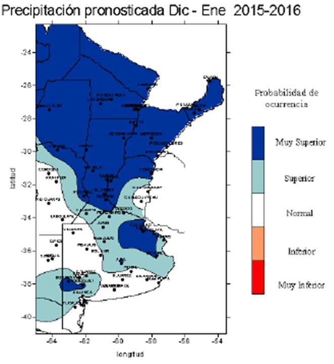 Continuación Pronóstico estacional de precipitación Pronóstico para: Ene-Feb-Mar Actualizado: 15 Dic Fuente: Centro Regional sobre el clima para el Sur de América del Sur (CRC-SAS).