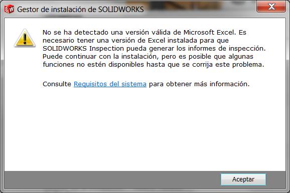2.2. Instalación Problemas: No se ha detectado Excel Causa: Excel no está instalado La versión instalada de Excel no es compatible con la versión de SolidWorks Solución: instalar una versión de Excel