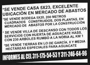 (19-22/07 T) Vendo terreno 1200 mts2, en Calle Amado Nervo cerca Centro, 311-143-36-82. (19-22/07 T) REMATO terreno 14x21, esquina, coto privado, en las Delicias, 311-182-77-45.