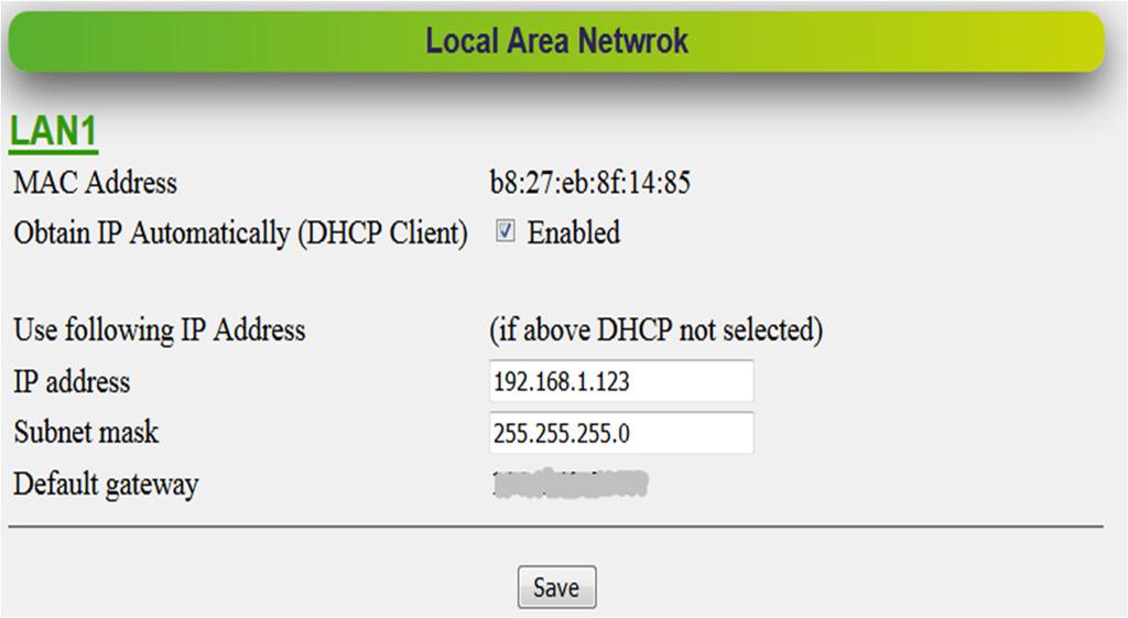 Fecha: 13/03/2018 09:45:00 a.m. PAGE: 23 Of 52 La página suministra información sobre la configuración de LAN (Local Área Network); permite configurar del puerto Ethernet (RJ45).