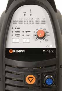 Características técnicas Minarc 220 Voltaje de conexión 3~, 50/60 Hz 400 V -20% +15% Potencia nominal MMA 35% ED 220 A 100% ED 150 A Rendimiento a 40 C MMA 35 % ED 220 A / 28,8 V 60 % ED 170 A / 26,8