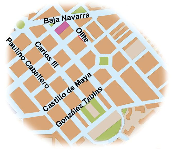 26. Observa el plano de una parte de Pamplona. Qué calles son paralelas? A. Baja Navarra y Carlos III B. Carlos III y Castillo de Maya C.