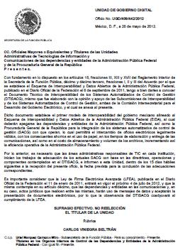 DTI de los SACG UNIDAD DE GOBIERNO DIGITAL Oficio No. UGD/409/442/2012 México, D. F.