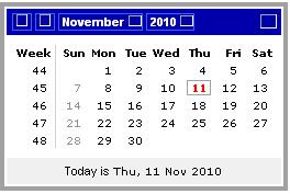 Calendario, en donde se puede escoger una fecha, despues de escojerla automáticamente desaparece y se muestra en pantalla la fecha escogida y el icono de calendario.