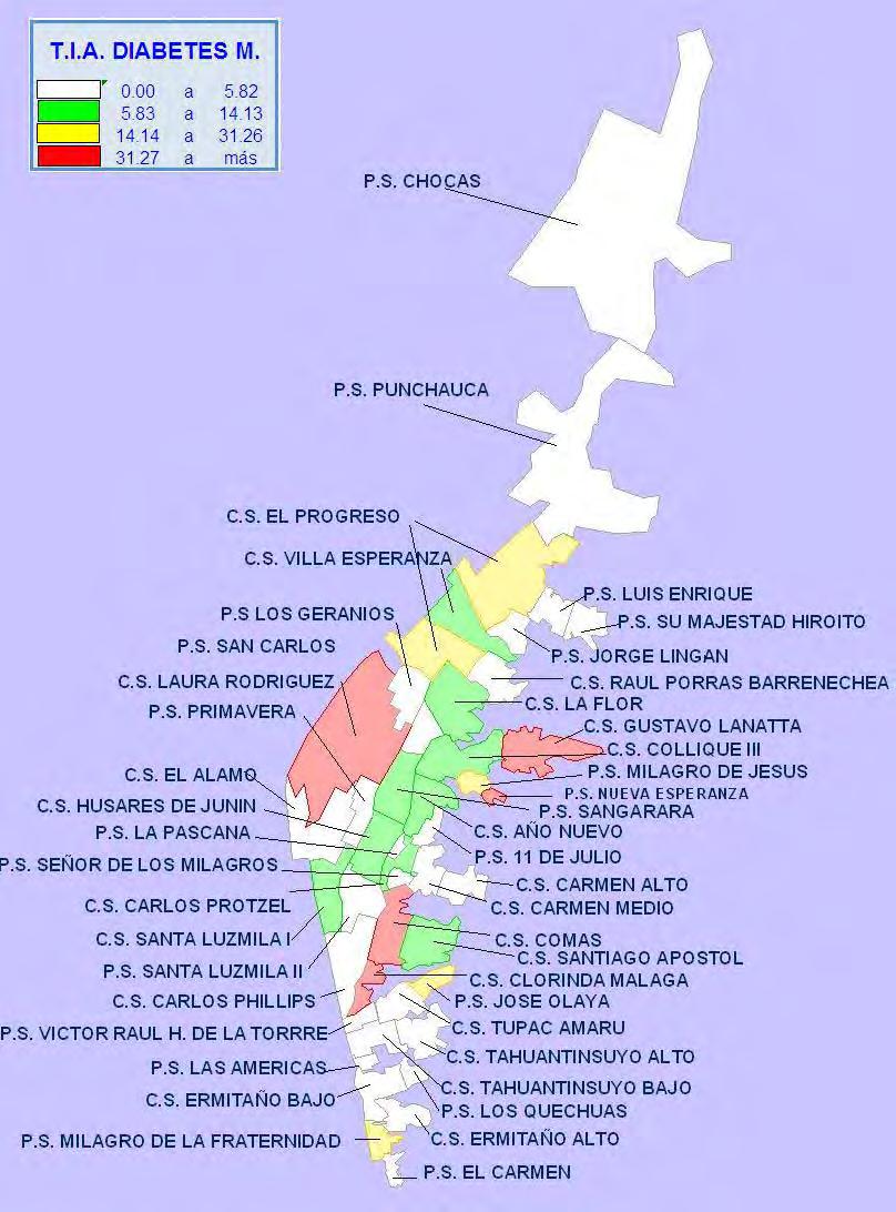 DIABETES MELLITUS, RED DE SALUD TUPAC AMARU 2,012 (SE: 01 31) Mapa de