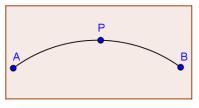 Solución: Encontramos el centro O de la circurnferencia trazando las mediatrices de las cuerdas AP y PB. Por el punto P trazamos la perpendicular al radio OP.