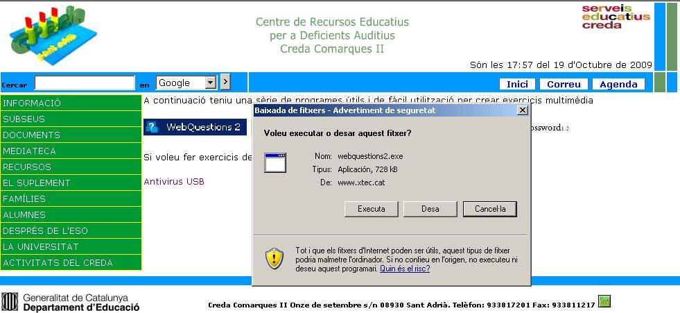 DESCARREGAR I INSTAL LAR EL PROGRAMA WEBQUESTIONS2 (http://www.xtec.cat/creda-comarques2/programes.
