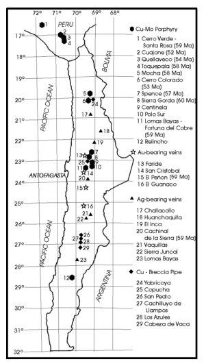 Franja metalogénica del Paleoceno a Eoceno Inferior