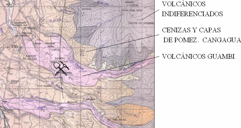 18 sedimentos son atravesados únicamente por el sur en el sector de Ilumbisí. Fig. 2.1. Geología de la zona de estudio tomada de la carta geológica Sangolquí editada por el IGM con código: Carta 84 SW.