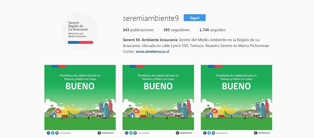 Instagram A través de la cuenta SeremiAmbiente9, se informó a través de 1 publicación diaria el pronóstico de calidad del aire y las medidas asociadas a la GEC.