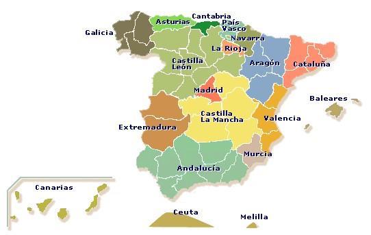 Mapa de autonómico de España. Fuente metas.