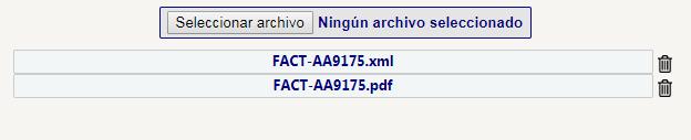 Lista de archivos a cargar En caso de quitar algún archivo de la lista se presiona el ícono que se ubica a la derecha de la lista de archivo, así como se observa en la siguiente