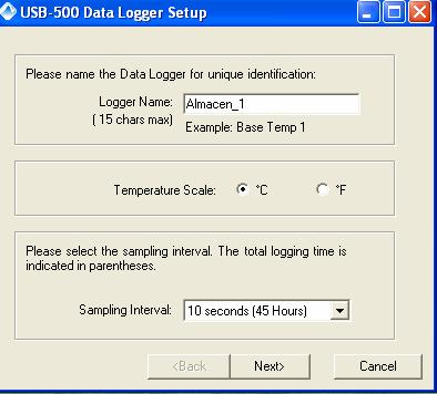 Primero debo hacer click en el botón Setup Data Logger, aparecerá en mi ventana del programa lo siguiente: En la casilla Logger Name, podemos agregar un nombre que deseamos a nuestro equipo, para