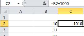 En este caso, la celda C5 contiene la fórmula =B2+C2; Ilustración 4 Microsoft Excel buscará el primer valor una celda a la izquierda y 3 celdas hacia arriba de C5 (en este caso en B2) mientras que