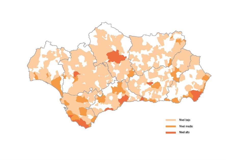 Distribución municipal del total de plazas de alojamiento en las pensiones y hostales31 de Andalucía. Año 2015 Fuente: Registro Estadístico de Turismo de Andalucía.