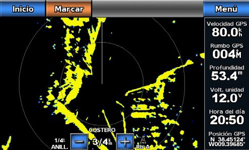 Radar Modo puerto El modo puerto es el modo de funcionamiento estándar del radar en aguas interiores, con un radar GMR 604 xhd, 606 xhd, 1204 xhd o 1206 xhd.