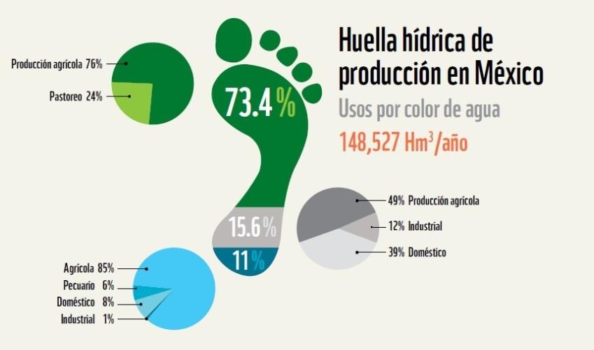 Figura 2. Huella hídrica de producción en México Fuente: (AgroDer, 2012; 26). México es el 11º país con mayor HH de producción y el 8º en consumo en el mundo.