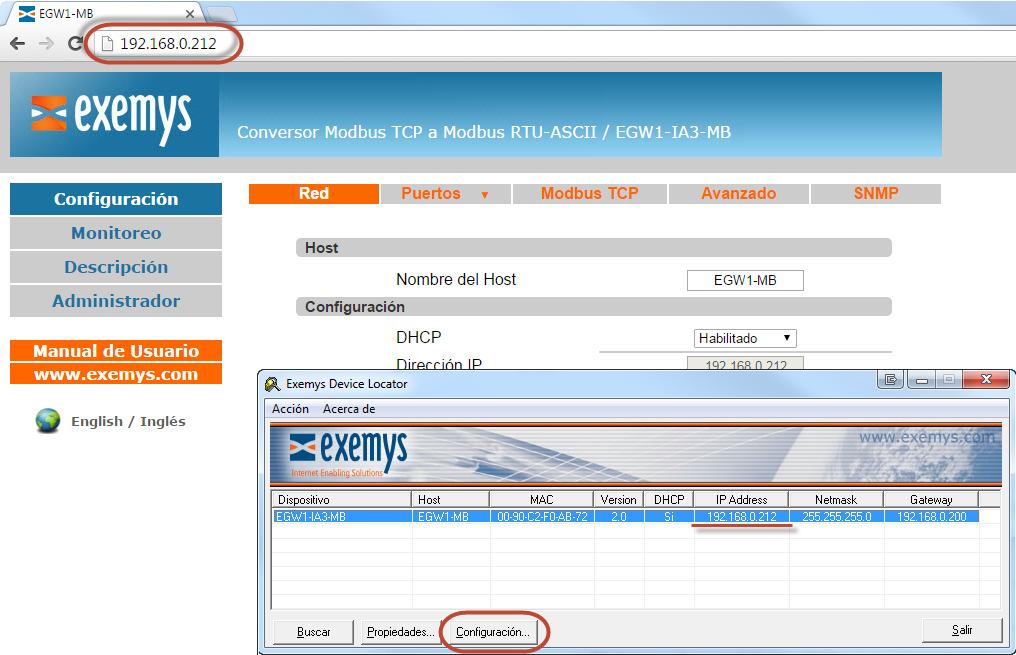 3.2 Acceso a la página web de configuración del equipo Una vez que el EGW1-IA3-MB tenga una dirección IP válida, podrá acceder a la página web para configurar el resto de los parámetros (Si su