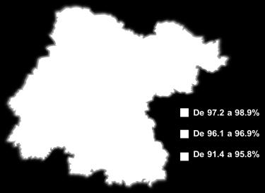 Mapa 2. Guanajuato. Porcentaje de asistencia escolar en la población de 6 a 14 años. 2015.